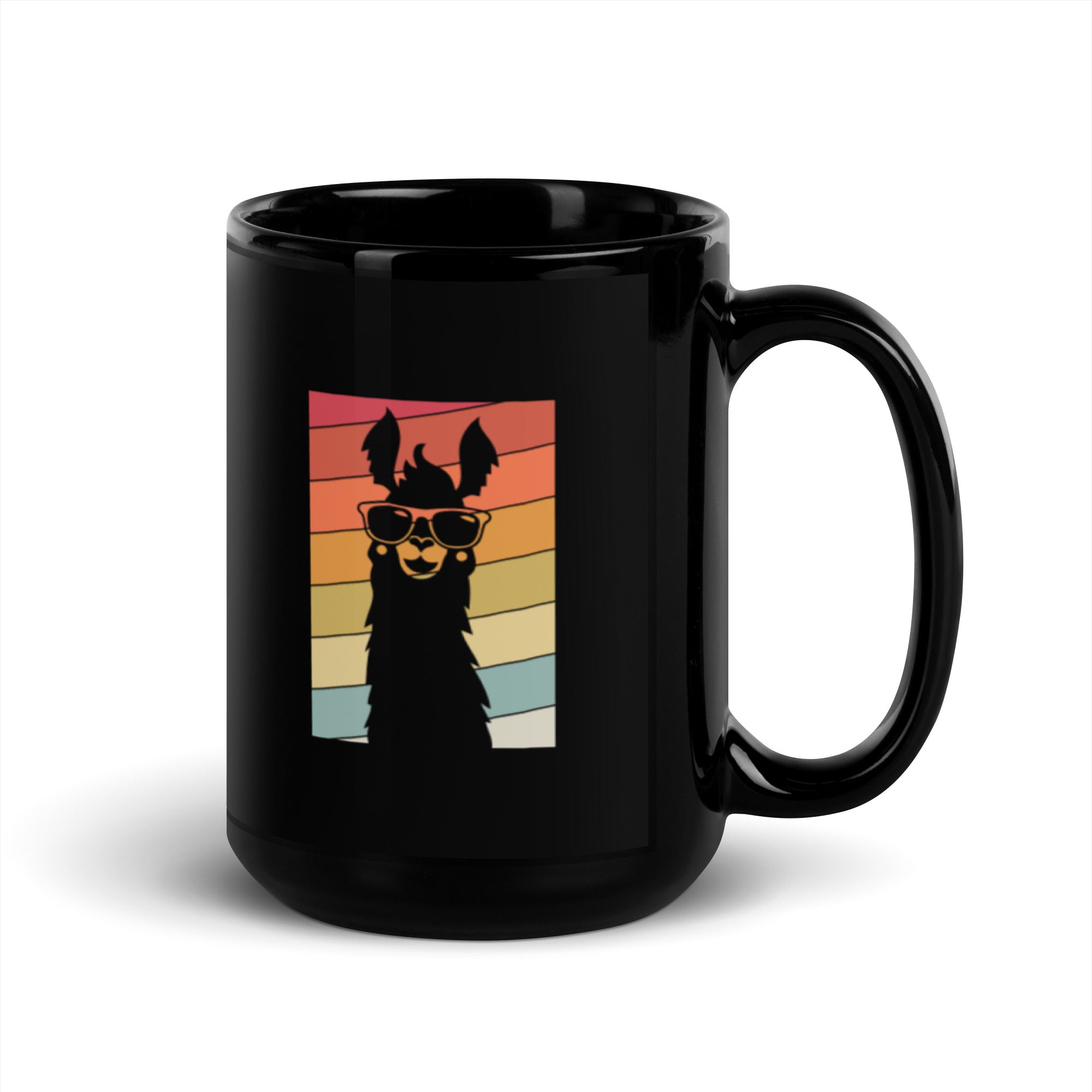 Llama Retro - Black Glossy Mug