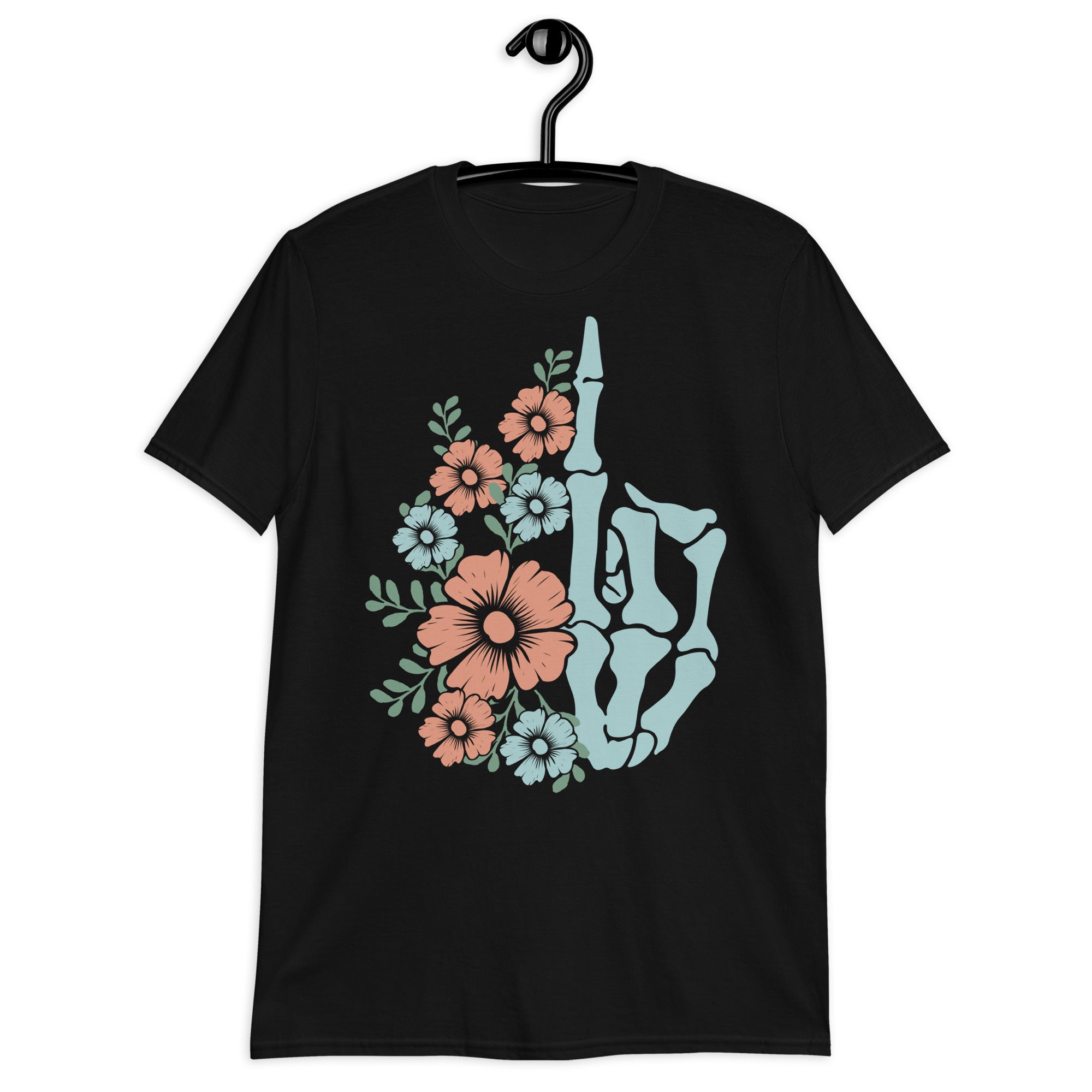 Floral Skeleton Middle Finger Short-Sleeve Unisex T-Shirt