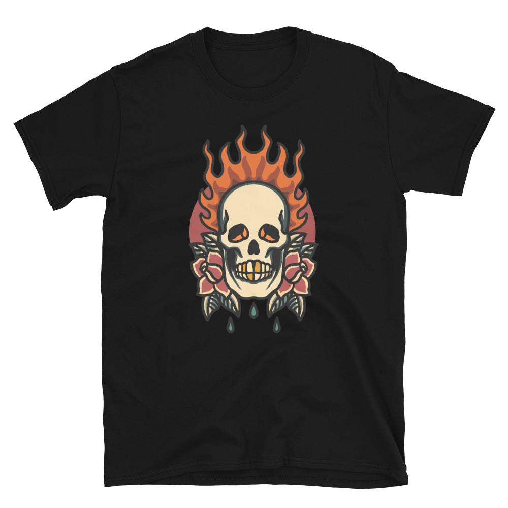 Burning Skull And Roses - Short-Sleeve Unisex T-Shirt