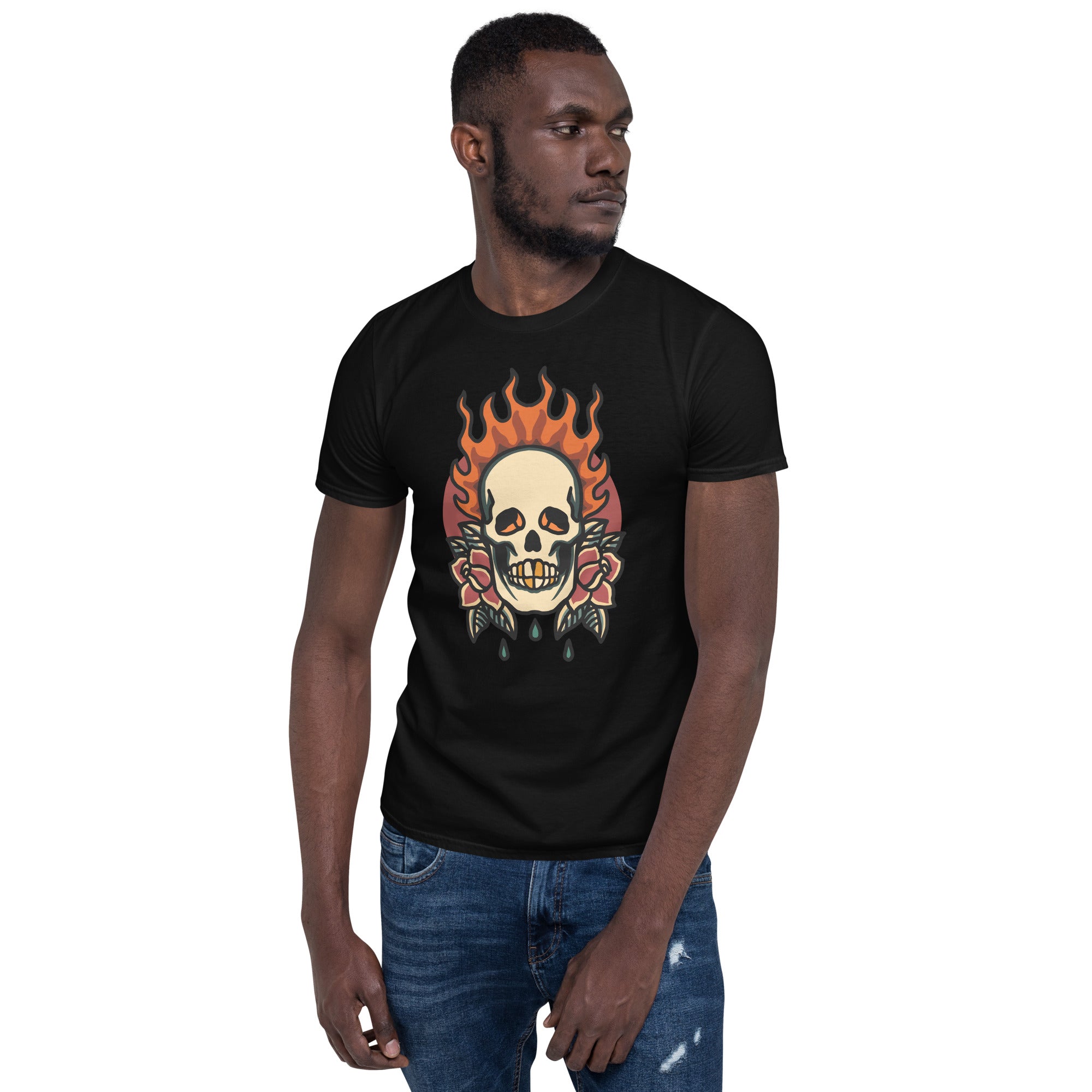 Burning Skull And Roses - Short-Sleeve Unisex T-Shirt