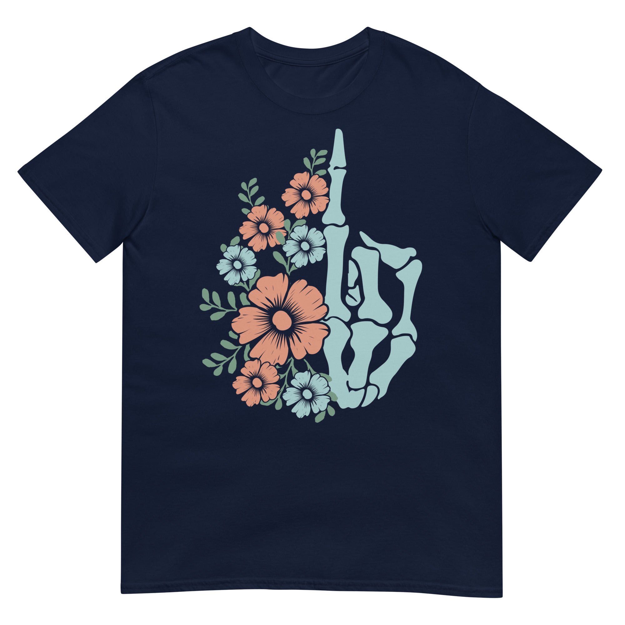 Floral Skeleton Middle Finger Short-Sleeve Unisex T-Shirt
